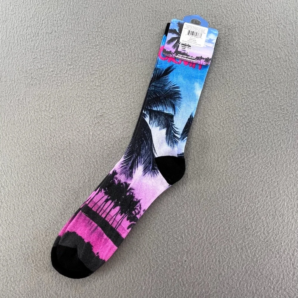 Robin Ruth Unisex Crew Socks Polyester Calif Palm Tree Sunset OS Vaporwave Beach